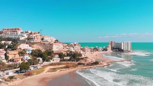 Coastline of Mediterranean Sea in Spain with luxury hotels and apartments