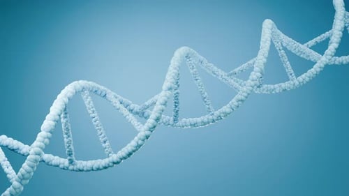 Blue spinning DNA strand. Loop cycled animation. 3d render background.