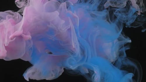 Abstract Pink and Blue Ink Swirls in Water