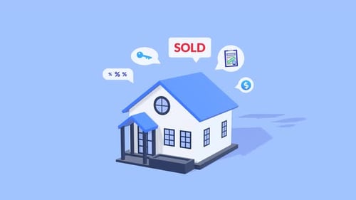 Animated Real Estate Concept Showing Home Buying, Selling, And Property Search.