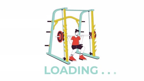 Muscle building with weight power rack line 2D loading animation