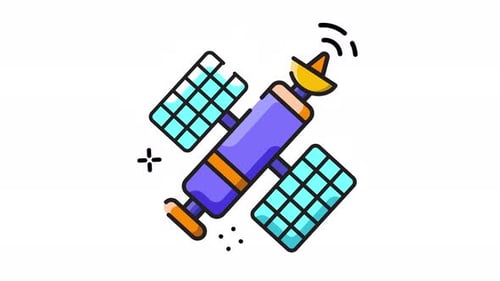 Animated Satellite Icon with Transmitting Signals