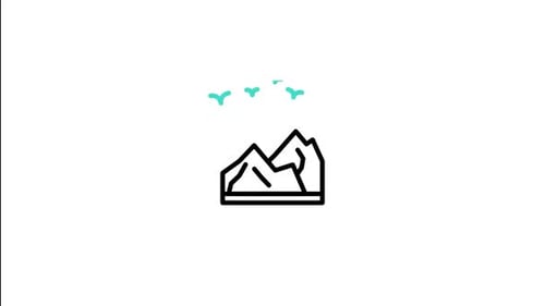 Flat Design Animated Mountain Landscape with Flying Birds