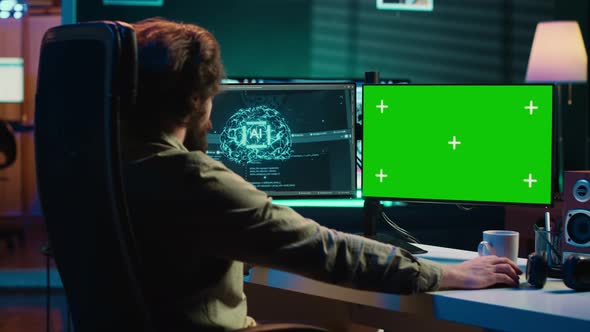 AI Becoming Sentient Asking Existential Questions Green Screen Computer ...