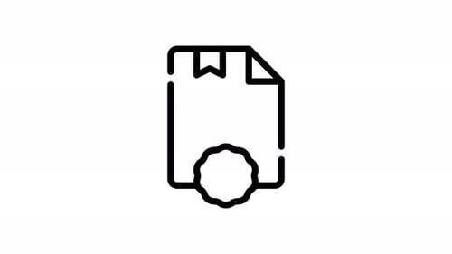 Minimalist Document Certificate Line Icon with Animated Checkmark Seal
