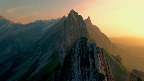 Sunset at Schaeffler Altenalptuerme Mountain Ridge Swiss Alpstein Appenzell Innerrhoden Switzerland