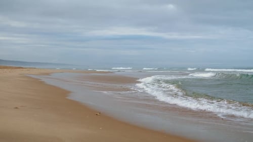 Waves Washing Ocean Shore on Gloomy Day. Peaceful Zen Like Spot For Meditation. Calm Sea Water Cr...