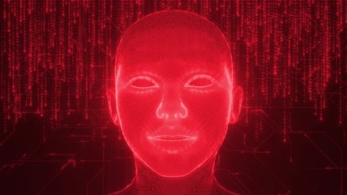 chat bot talking ai face Chatbot and Artificial intelligence concept. ai customer support background