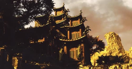 Alte architektonische Struktur inmitten einer Naturlandschaft in China