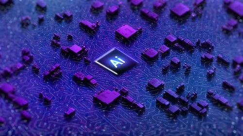 Artificial Intelligence (AI) Concept over Dark 3d Circuit Background