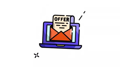 Artistic Laptop with Offer Letter Email Icon Animation