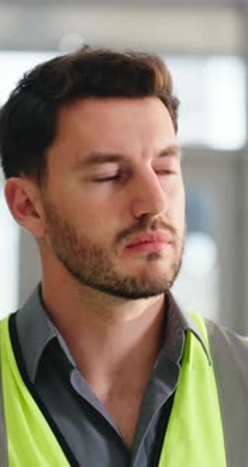 Engineer, thinking and man walk for inspection in building, construction or planning maintenance