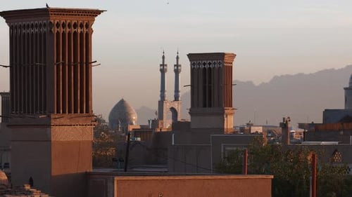 A Panoramic View of the Rooftops of the Old City of Yazd Iran at Sunset City is Listed As a UNESCO