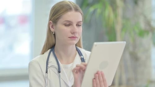 Doctor Using Tablet Computer in Bright Office
