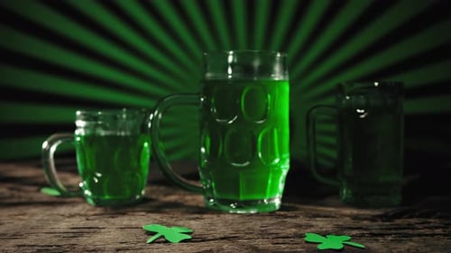Green Beer Into a Glass of a Pub for St Patrick Day Holiday