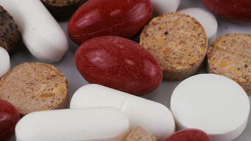 Pharmacy background. Tablets and pills. Medicine and healthy. Close up of capsules.