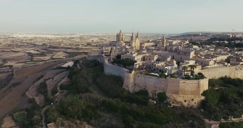 Aerial of the Cityscape in Mdina Malta Featuring Historical Architecture