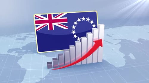 Cook Islands Flag With Increasing Bar Chart Graph And Arrow Red