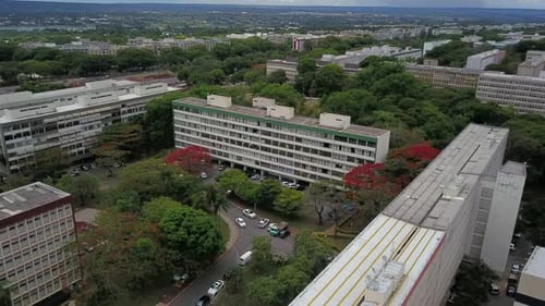 Aerial Drone View of Modern Urban Apartment Buildings and Greenery