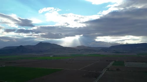 Aerial View of Rural Landscape with Mountains