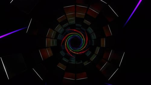 Multicolor Spiral Neon Lines In Tunnel Of Squares Background Vj Loop In 4K