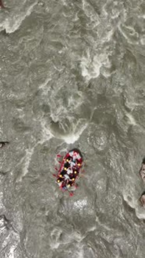 Rafting boat on beautiful mountain river