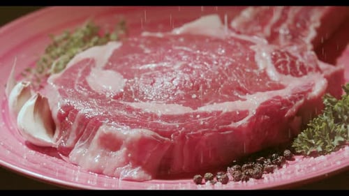 Salt Meat Fresh Raw Beef Meat Close Up Marbled Beef Meat Ribeye Steak Black Angus Meat Steaks