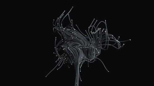 Flowing Digital Network of Fiber Optic Cables with Glowing Connections