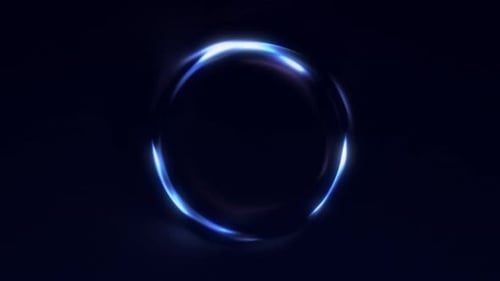 Glowing blue abstract energy sphere animation with smooth particle light waves on dark background