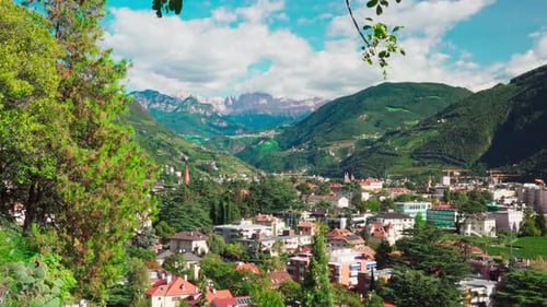 View of Bozen - Bolzano towards the Rosengarten massif, South Tyrol, Italy