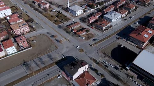City traffic top view with drone camera
