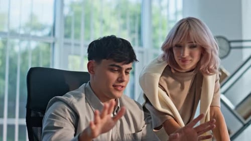 Project Managers Discussing Ideas Interacting Together in Modern Office Closeup