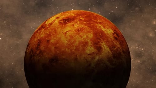 Rotating Fiery Planet in Starry Space Background Loop