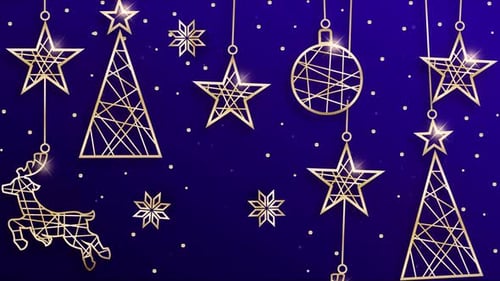 Animated Golden Christmas Decorations and Holiday Ornaments Background