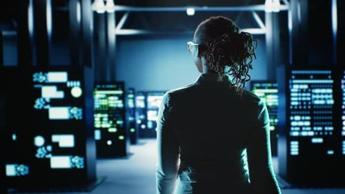 Ein Techniker schaut sich die Serverreihen an