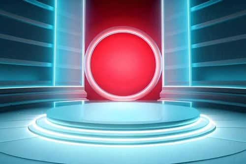 podium Futuristic showcase with platform for product displaying. Empty modern stage display