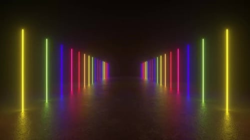 Neon Light Tunnel in Dark Room