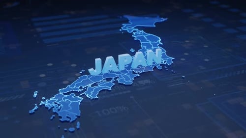 Futuristic Japan Map Animation with Digital Data Interface