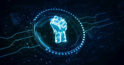 Digital Fist of Justice Futuristic Technology Animation