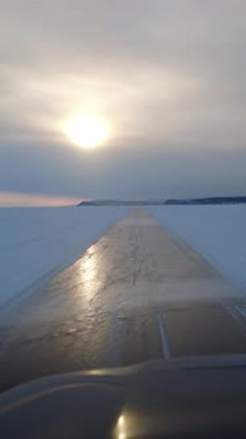 Driving on ice road of Lake Baikal