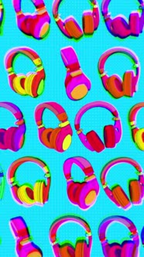 Vibrant Risograph Style Headphones Looping Portrait Background