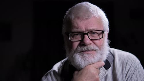 Noble Man Wearing Glasses Gray Hair and a Beard Lost in Thought