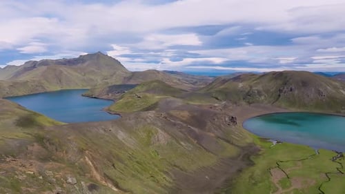 Aerial view of Langisfor Lake at sunset, Iceland.