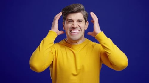 Shouting Angry Man Heard Bad News Mature Guy Screaming Fear Shock On