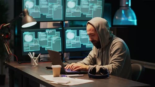 Programador perigoso hackeando sistema de segurança para roubar Big Data