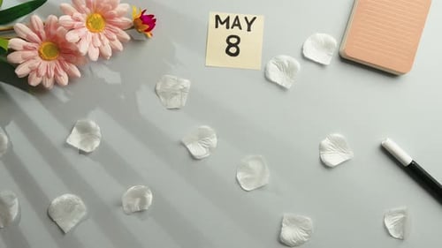 Flower Petals and Notepad Flat Lay for May 8th