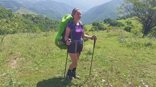 Hiking Tourism Adventure Backpacker Hiker Woman Looking at Beautiful View Hiker Girl Lady Tourist