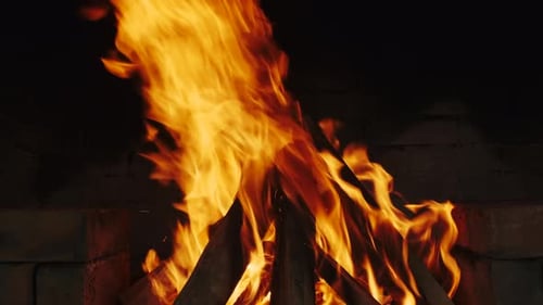 Burning Fire Flame Closeup in Fireplace