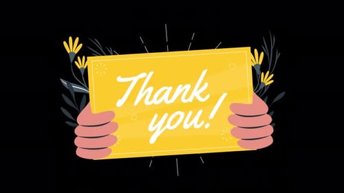 Animated Hands Holding Thank You Card with Floral Elements