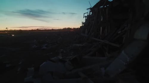 Demolition Site of Dangerous Hockey Stadium in Evening